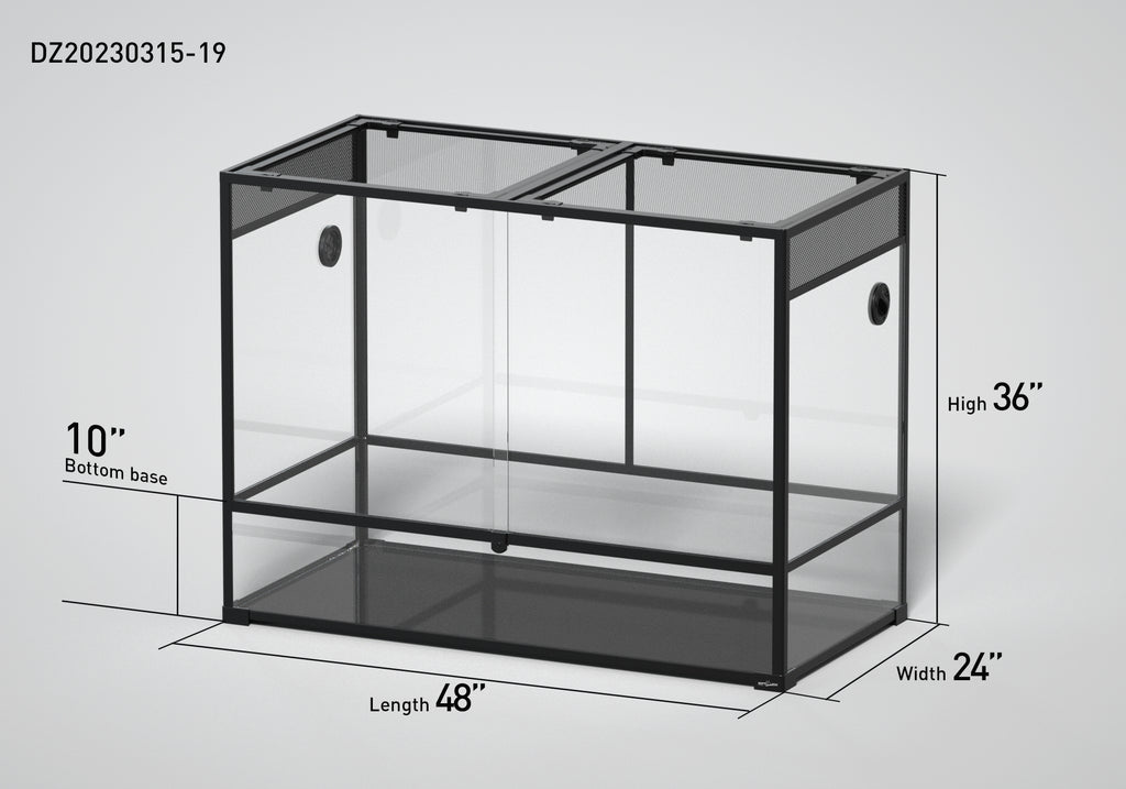 REPTI ZOO 180 Gallon 48" x 24"x 36" Glass Reptile Terrarium with Sliding Door Reptile Habitat Tank Mesh screen on sides (customed reptile cage)