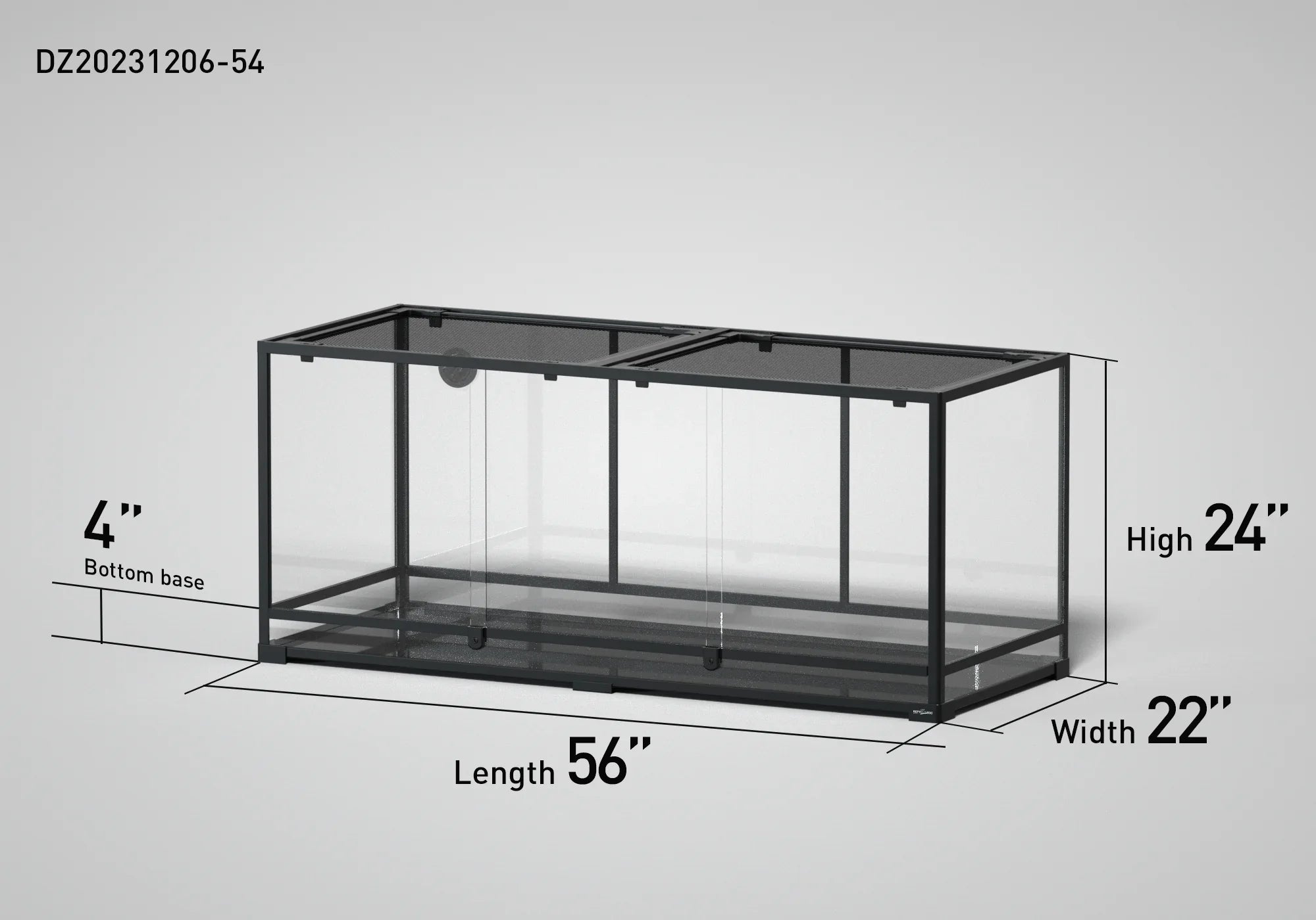 Large glass reptile terrarium, 56 inch length, 22 inch width, 24 inch height, black frame Main image