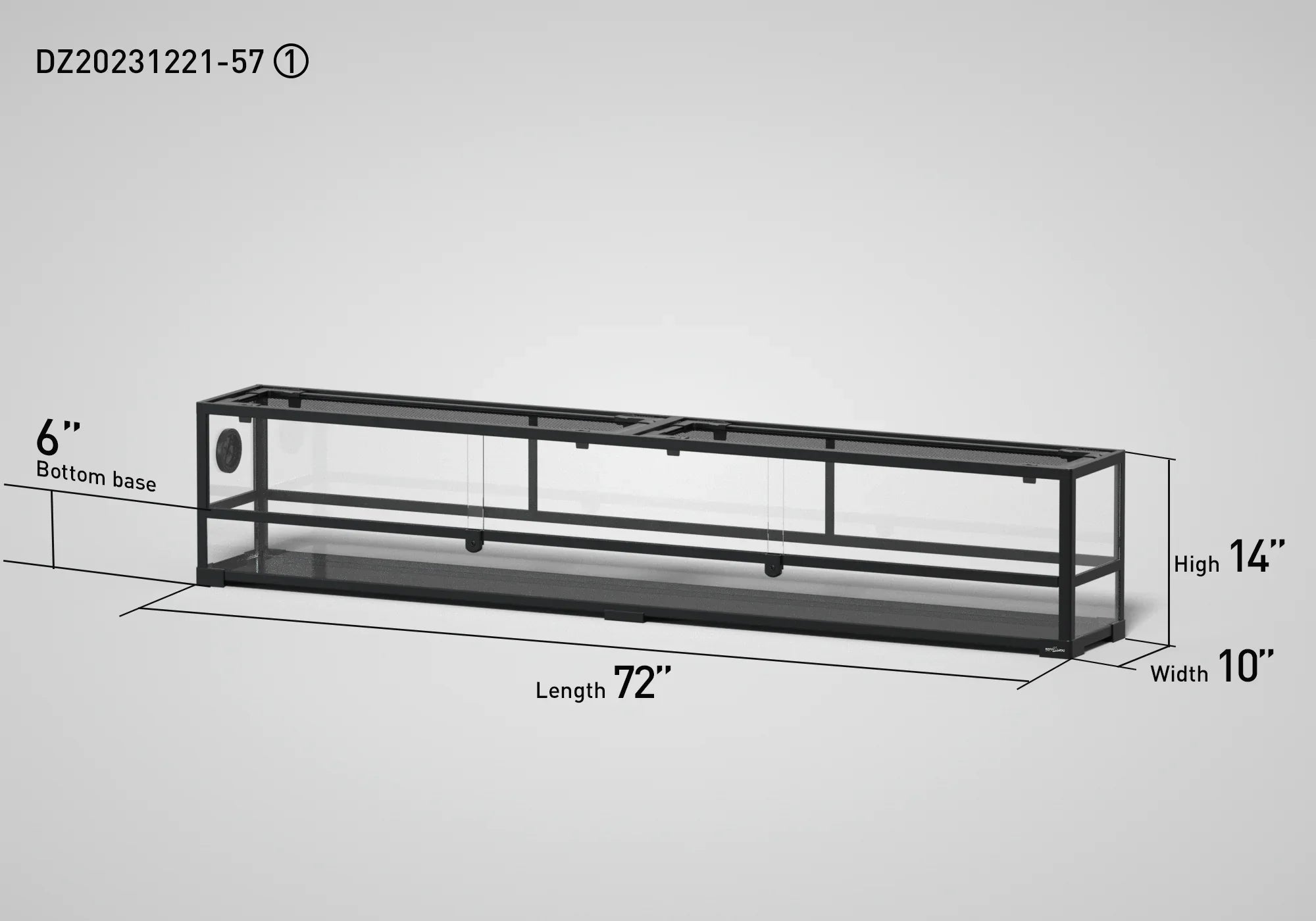 72 inch glass reptile terrarium with mesh top, labeled dimensions: 72x14x10 inches Main image