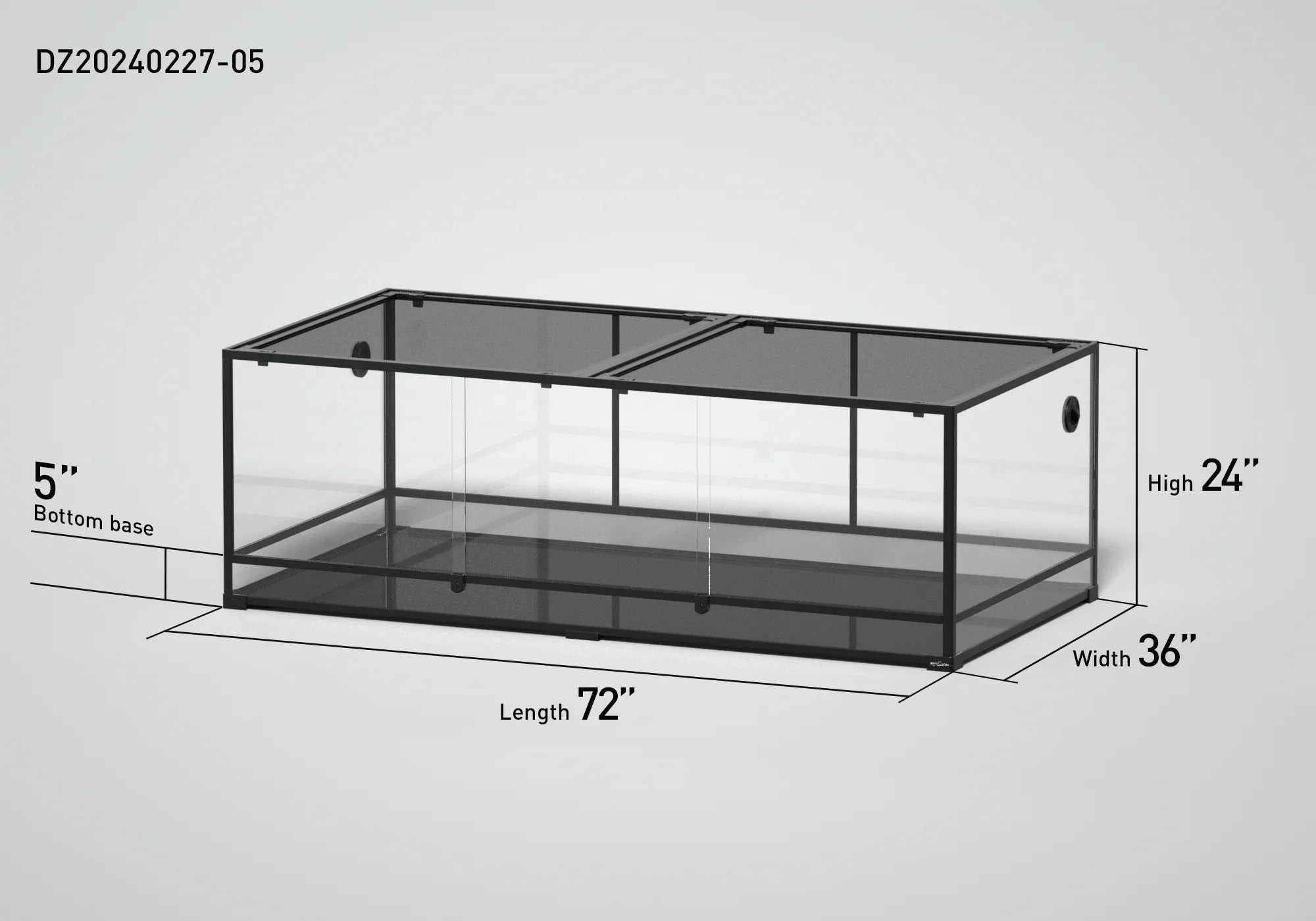 Large glass reptile terrarium, 72x36x24 inches, with 5-inch bottom base and sliding doors Main image