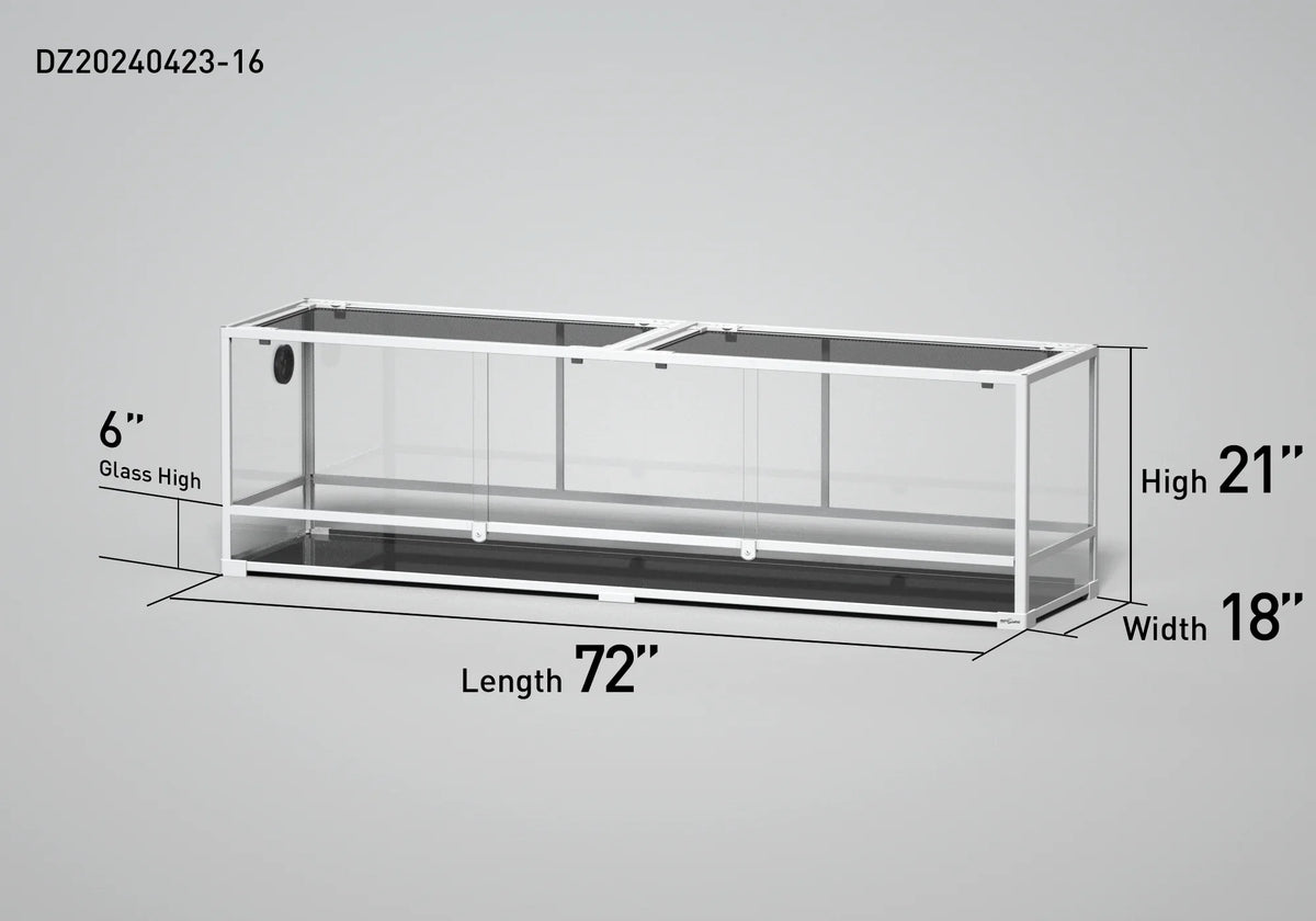Large reptile terrarium, 72 inch length, 21 inch height, 18 inch width, glass and mesh top. Main image