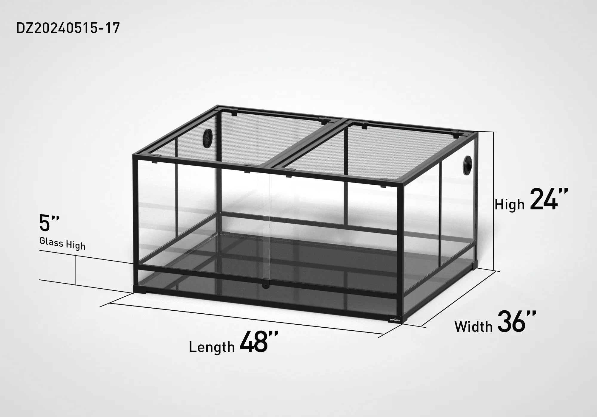 Large glass reptile terrarium with mesh top, 48x36x24 inches, ventilation side ports Main image