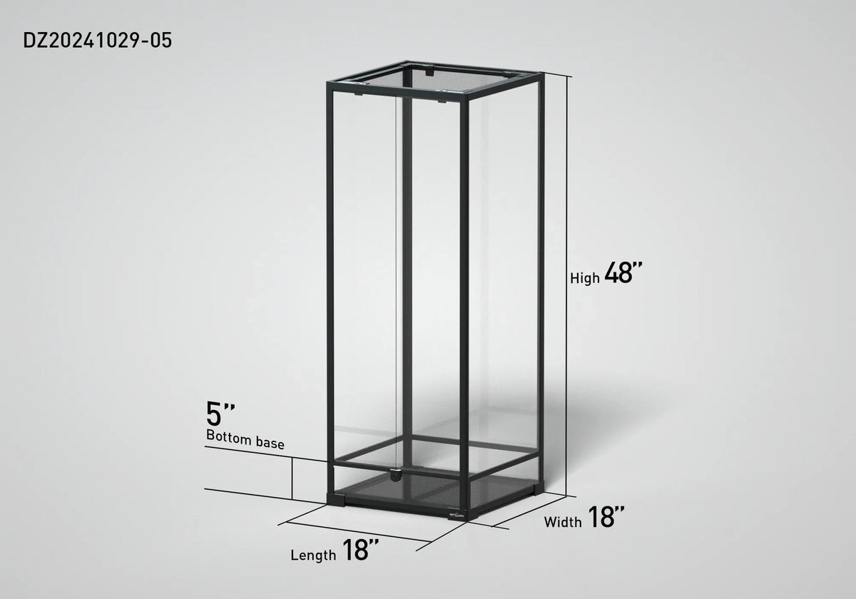 Tall glass reptile terrarium with metal frame, 48x18x18 inches, for custom reptile enclosures. Main image