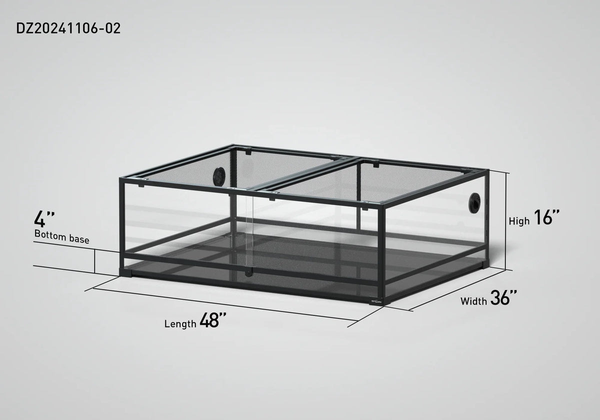 Large glass reptile terrarium cage with mesh top, 48x36x16 inches, side ventilation Main image