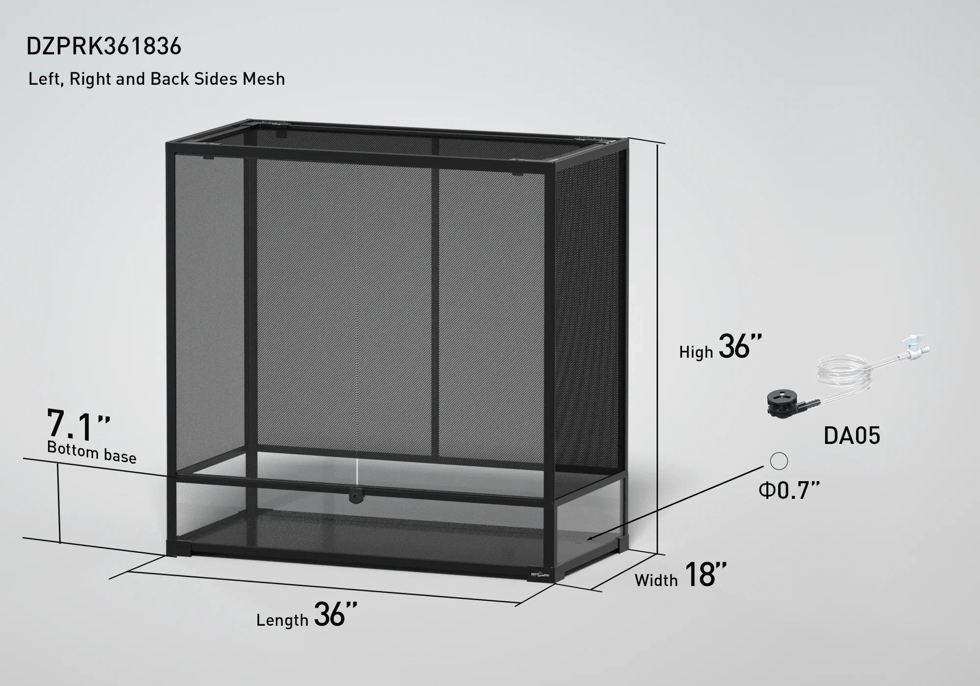 Mesh reptile terrarium 36x18x36 inches with labeled dimensions and included accessory Main image