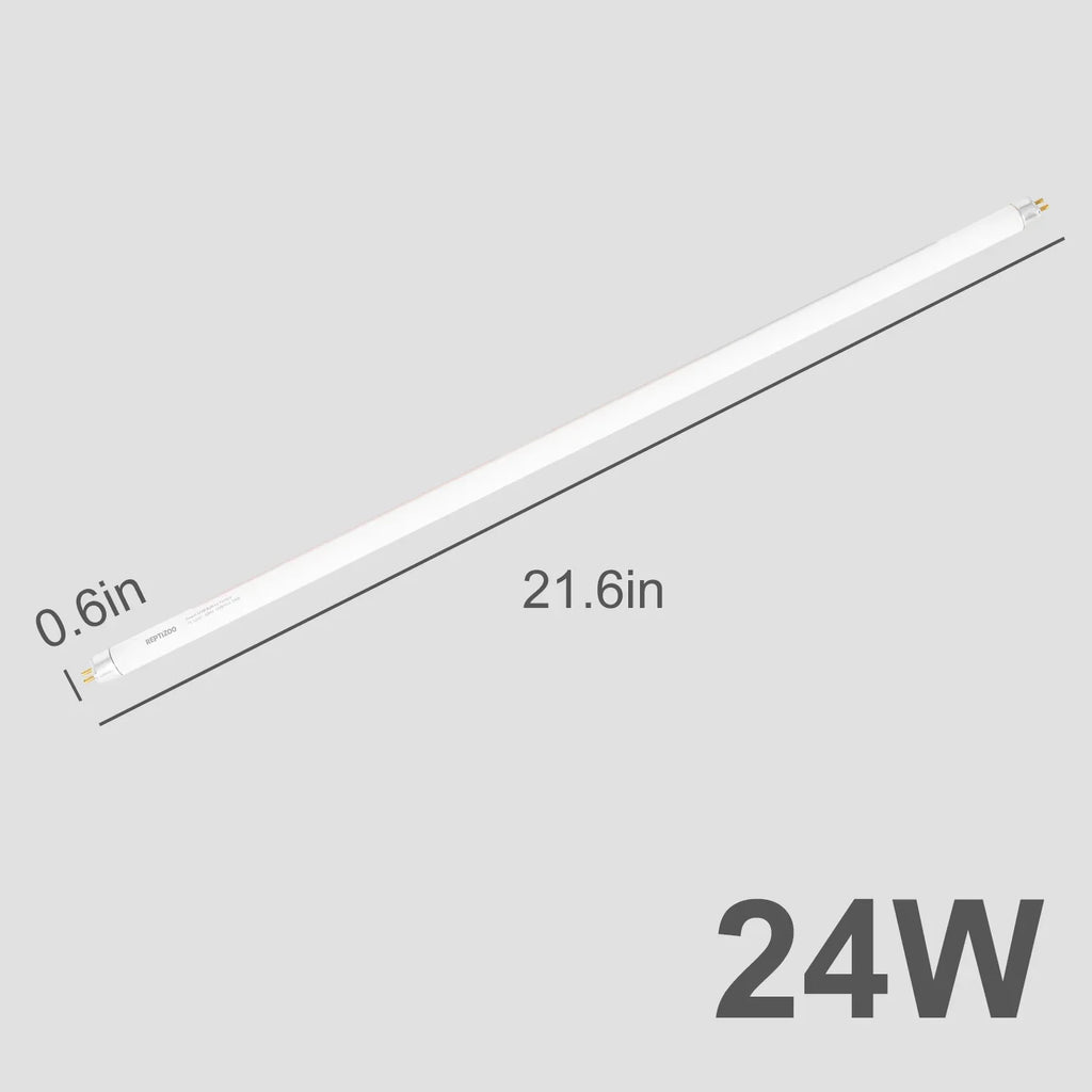 24W UVB reptile light tube, 21.6 inches long, 0.6 inch diameter, on grey background