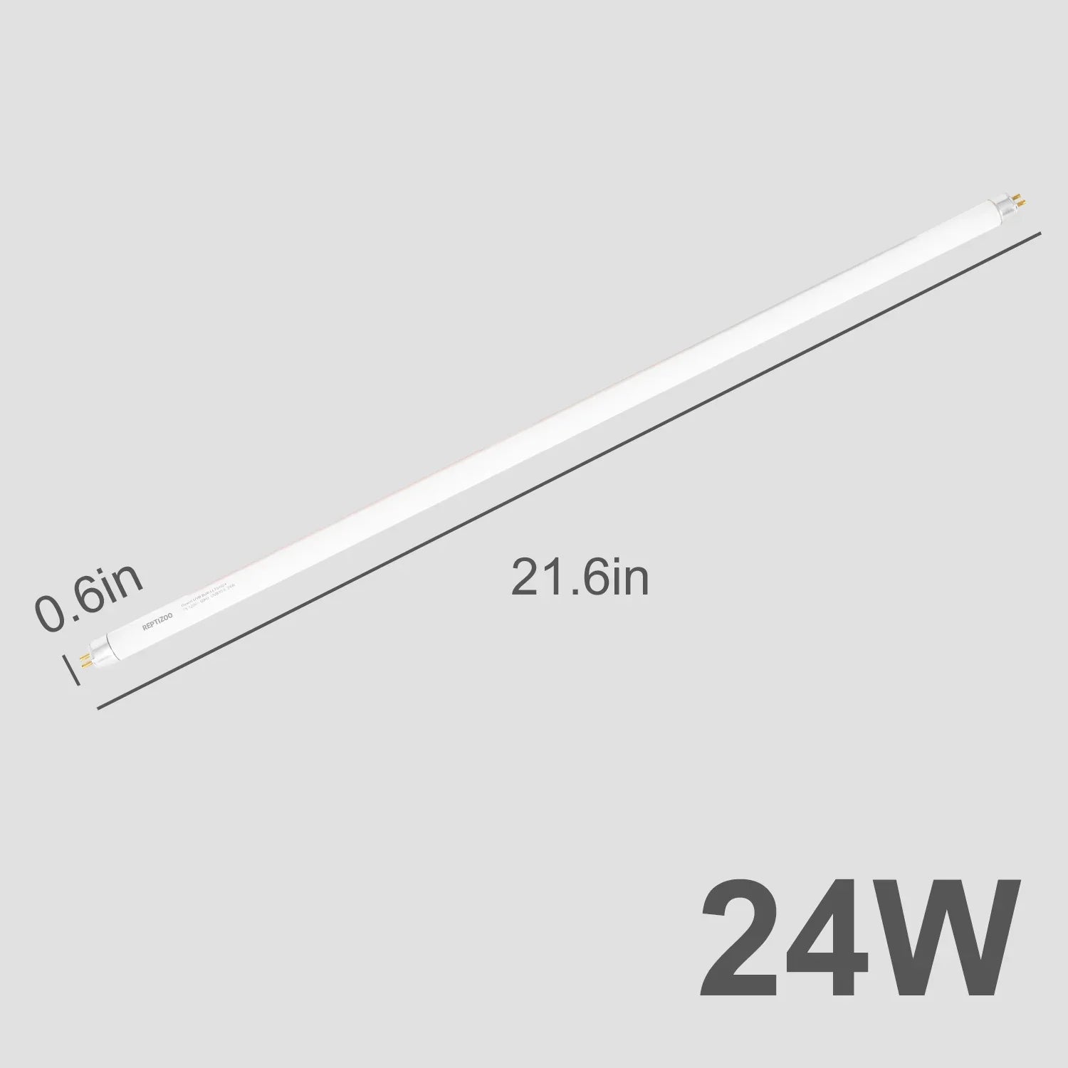 24W UVB reptile light tube, 21.6 inches long, 0.6 inch diameter, on grey background