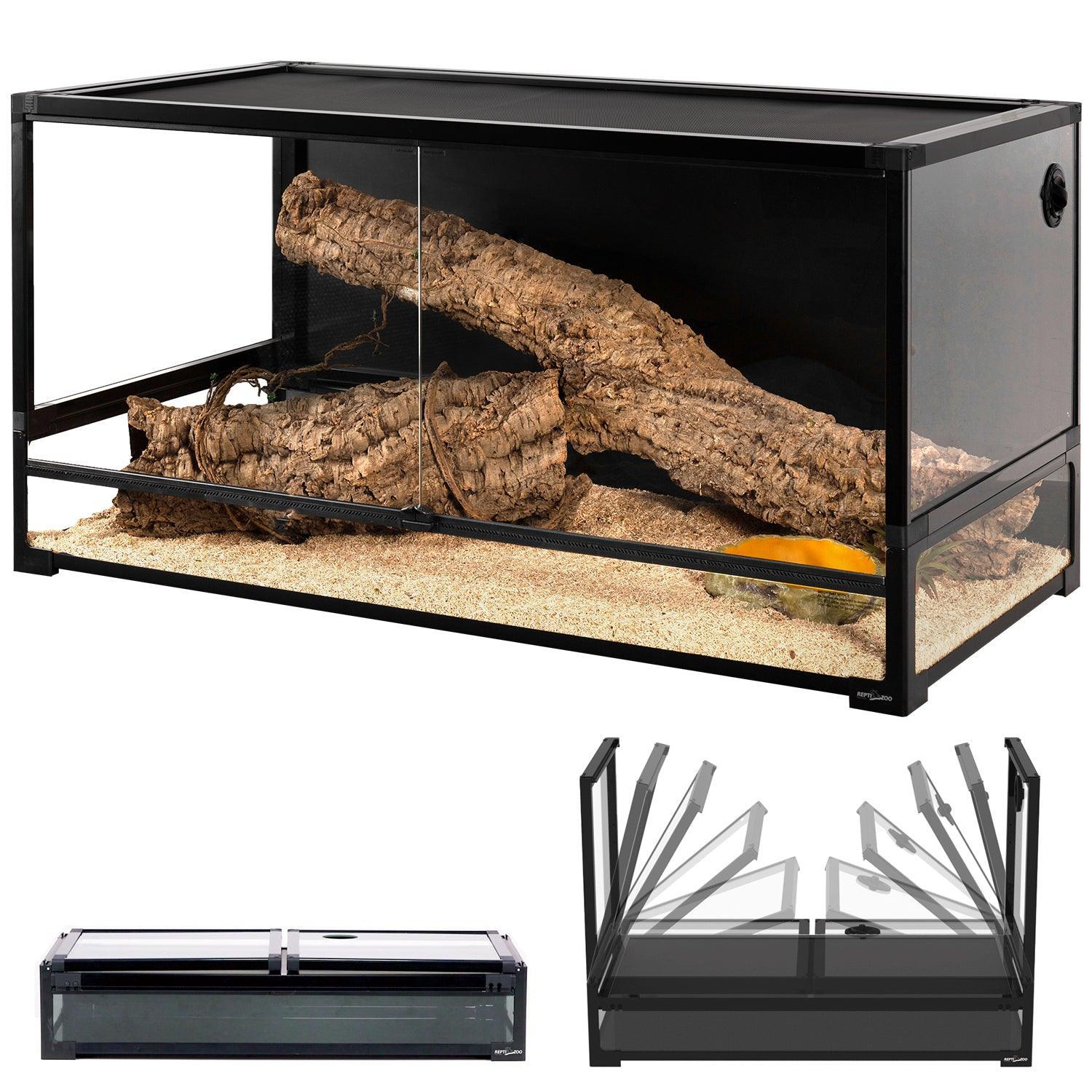 REPTI ZOO 120 Gallon Tempered Glass Reptile Large Terrarium Tank with Black PVC Back Panel Reptile Terrarium 48"x 24"x 24" Easy Folding NRK0127 - REPTI ZOO