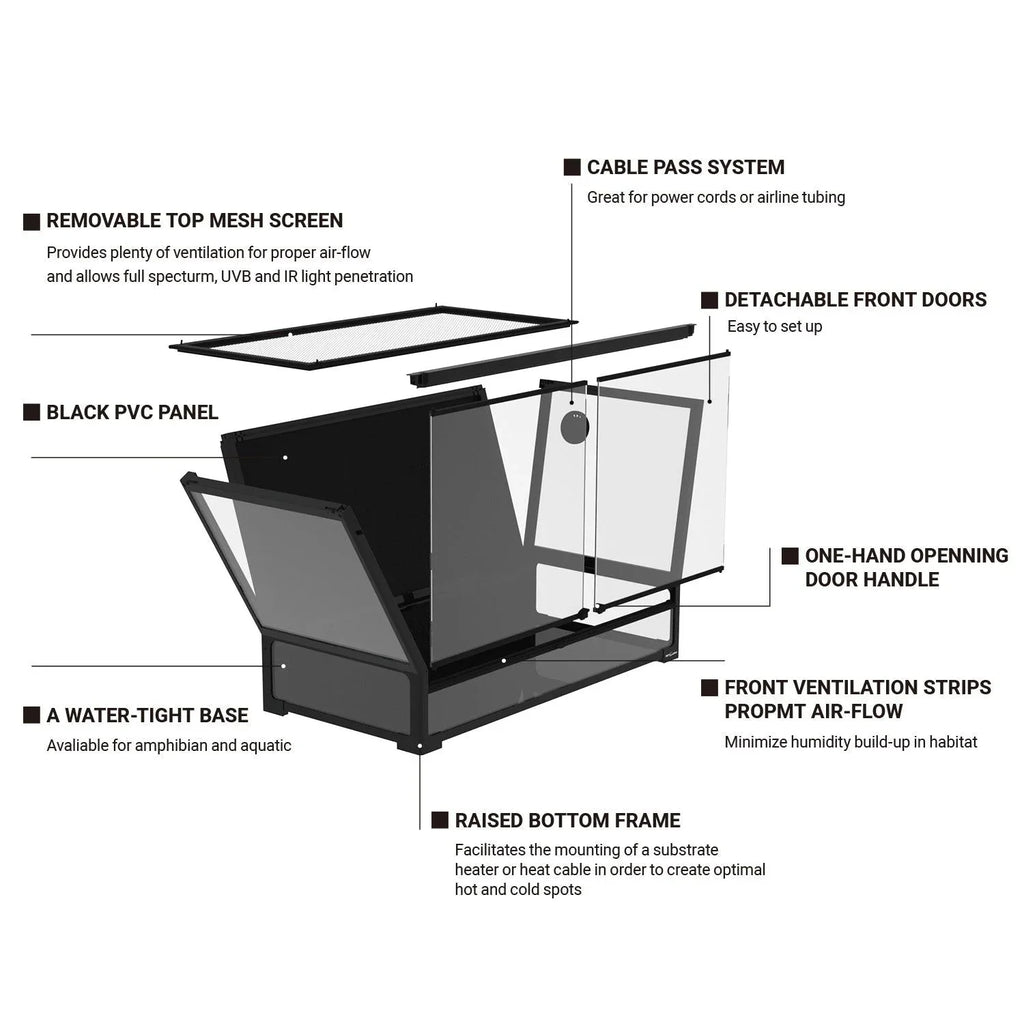 REPTI ZOO 120 Gallon Tempered Glass Reptile Large Terrarium Tank with Black PVC Back Panel Reptile Terrarium 48"x 24"x 24" Easy Folding NRK0127 - REPTI ZOO