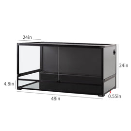 REPTI ZOO 120 Gallon Tempered Glass Reptile Large Terrarium Tank with Black PVC Back Panel Reptile Terrarium 48