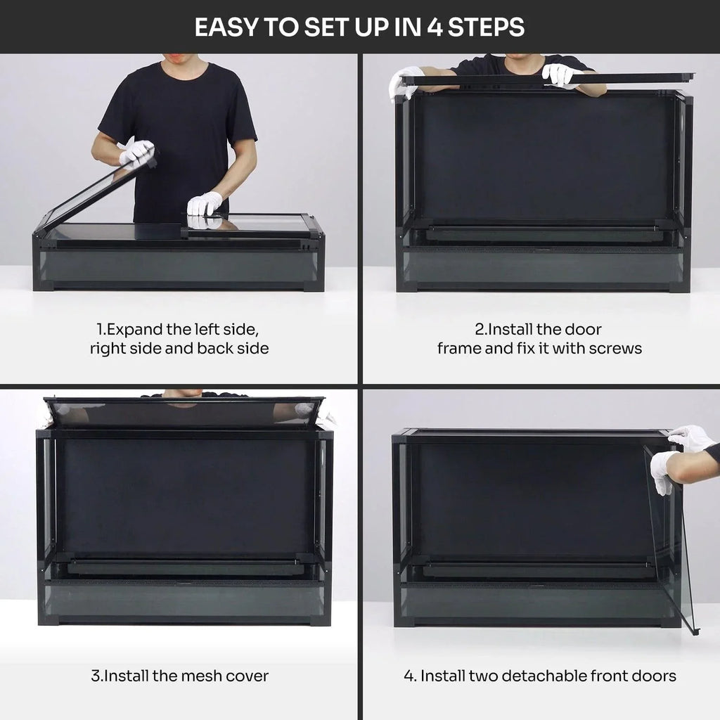 REPTI ZOO 120 Gallon Tempered Glass Reptile Large Terrarium Tank with Black PVC Back Panel Reptile Terrarium 48"x 24"x 24" Easy Folding NRK0127 - REPTI ZOO