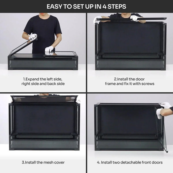 REPTI ZOO 120 Gallon Tempered Glass Reptile Large Terrarium Tank with Black PVC Back Panel Reptile Terrarium 48"x 24"x 24" Easy Folding NRK0127 - REPTI ZOO