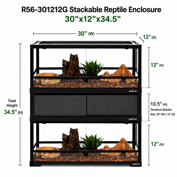 REPTIZOO Stackable Reptile Enclosure with Terrarium Stacker – Front Opening Modular Tank System