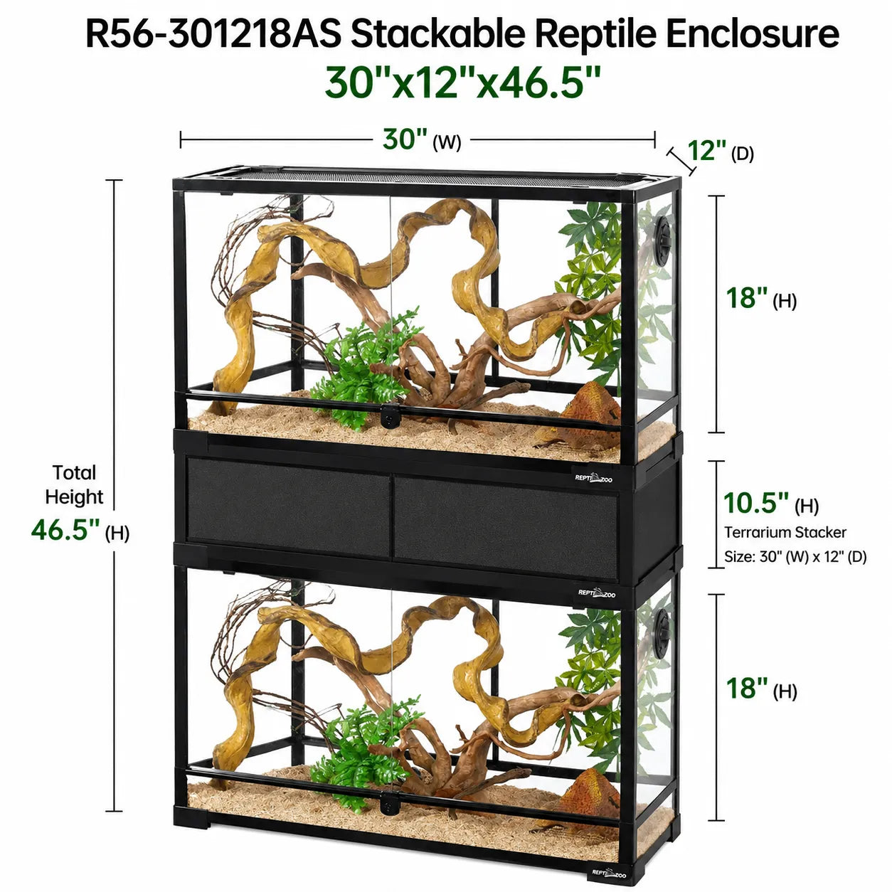 REPTIZOO Stackable Reptile Enclosure with Terrarium Stacker – Front Opening Modular Tank System Main image