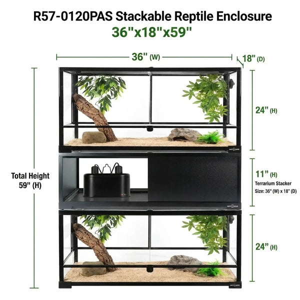 REPTIZOO Stackable Reptile Enclosure with Terrarium Stacker – Front Opening Modular Tank System