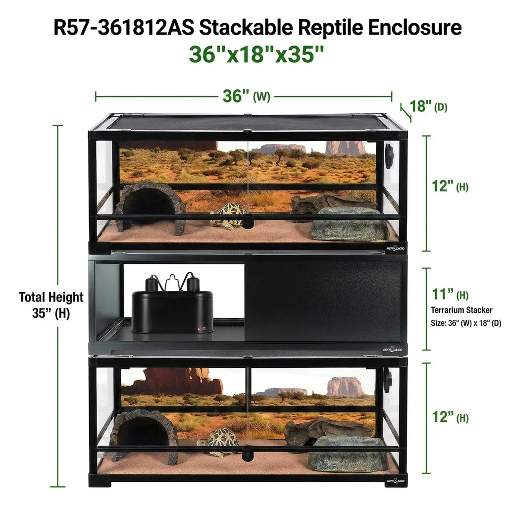 REPTIZOO Stackable Reptile Enclosure with Terrarium Stacker – Front Opening Modular Tank System