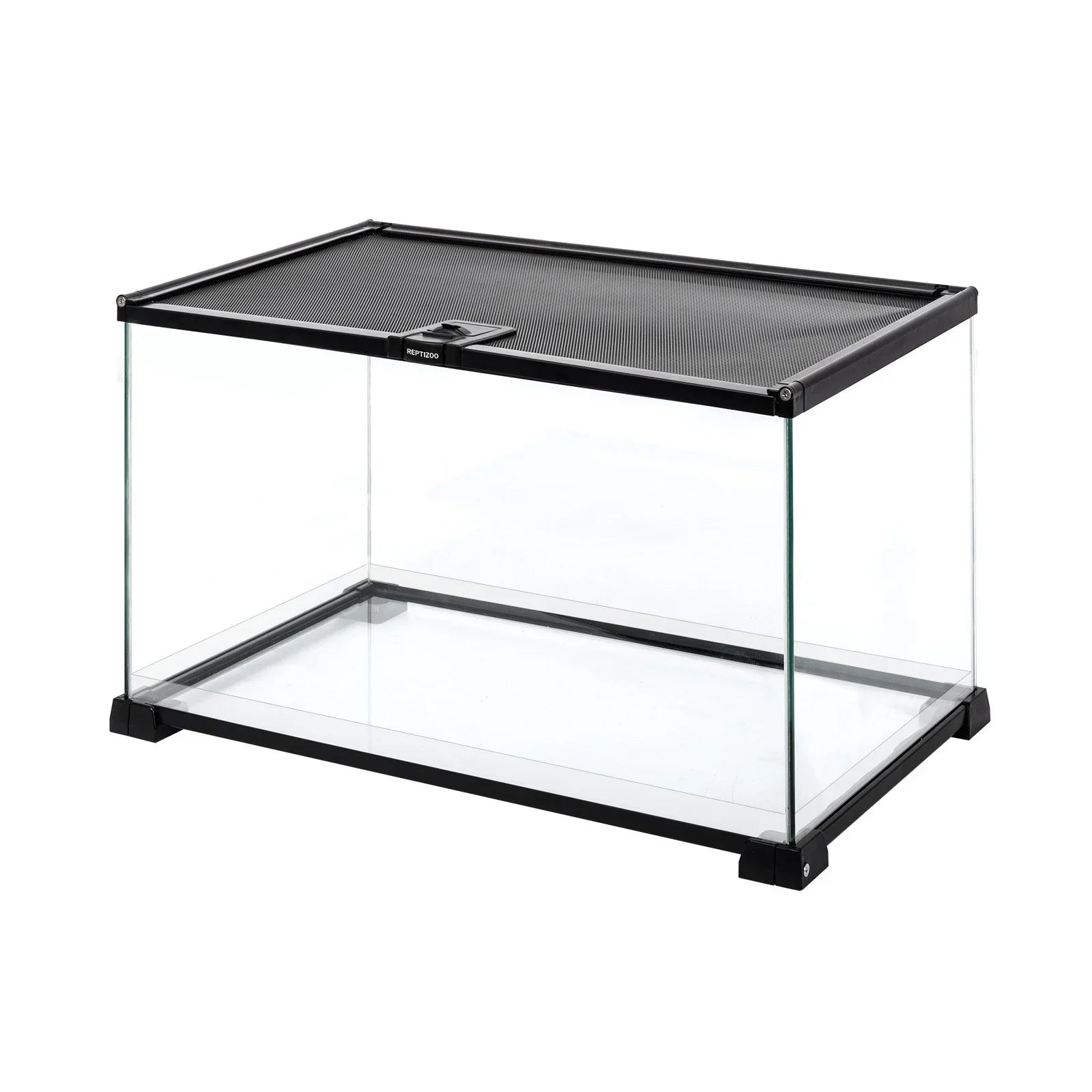 Glass reptile terrarium with black frame and mesh top, ideal for small reptiles or amphibians Main image