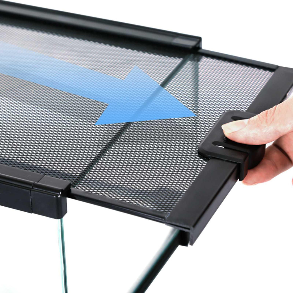 Sliding mesh screen lid with lock for reptile terrarium enclosure