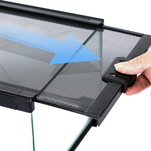 Sliding mesh screen lid with lock for reptile terrarium enclosure