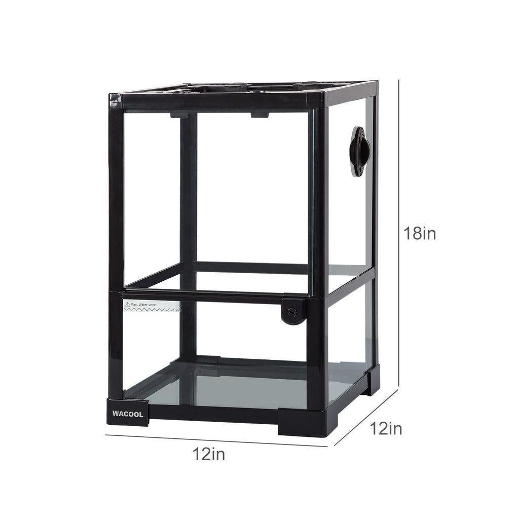 WACOOL 10 Gallon 12" x 12" x 18" Full Glass Reptile Terrarium, Top Screen Ventilation & Feeding RK0102NS