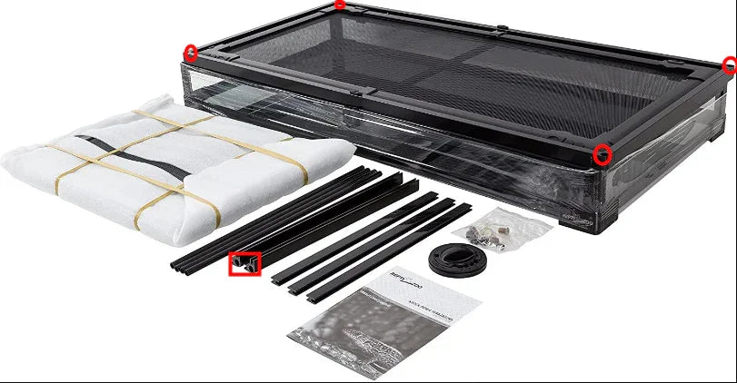 reptile terrarium kit with mesh top, frame parts, instructions, and hardware for assembly Main image