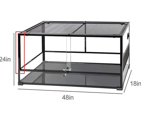 Replacement black metal frame pole for large reptile terrarium cage, 24x48x18 inches.