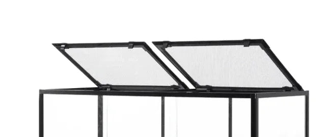 Glass reptile terrarium with dual hinged mesh lids, ideal for reptiles or amphibians. Main image