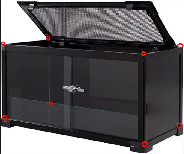 Glass reptile terrarium with mesh top, front sliding doors, and secure lock, ideal for pet enclosures. Main image