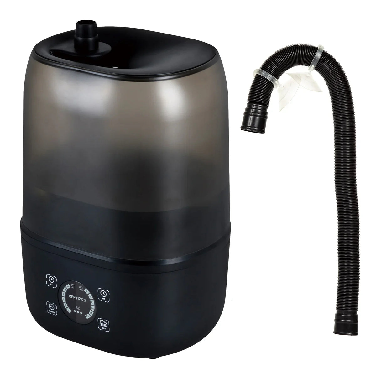 Digital reptile terrarium humidifier with flexible hose for enclosure humidity control