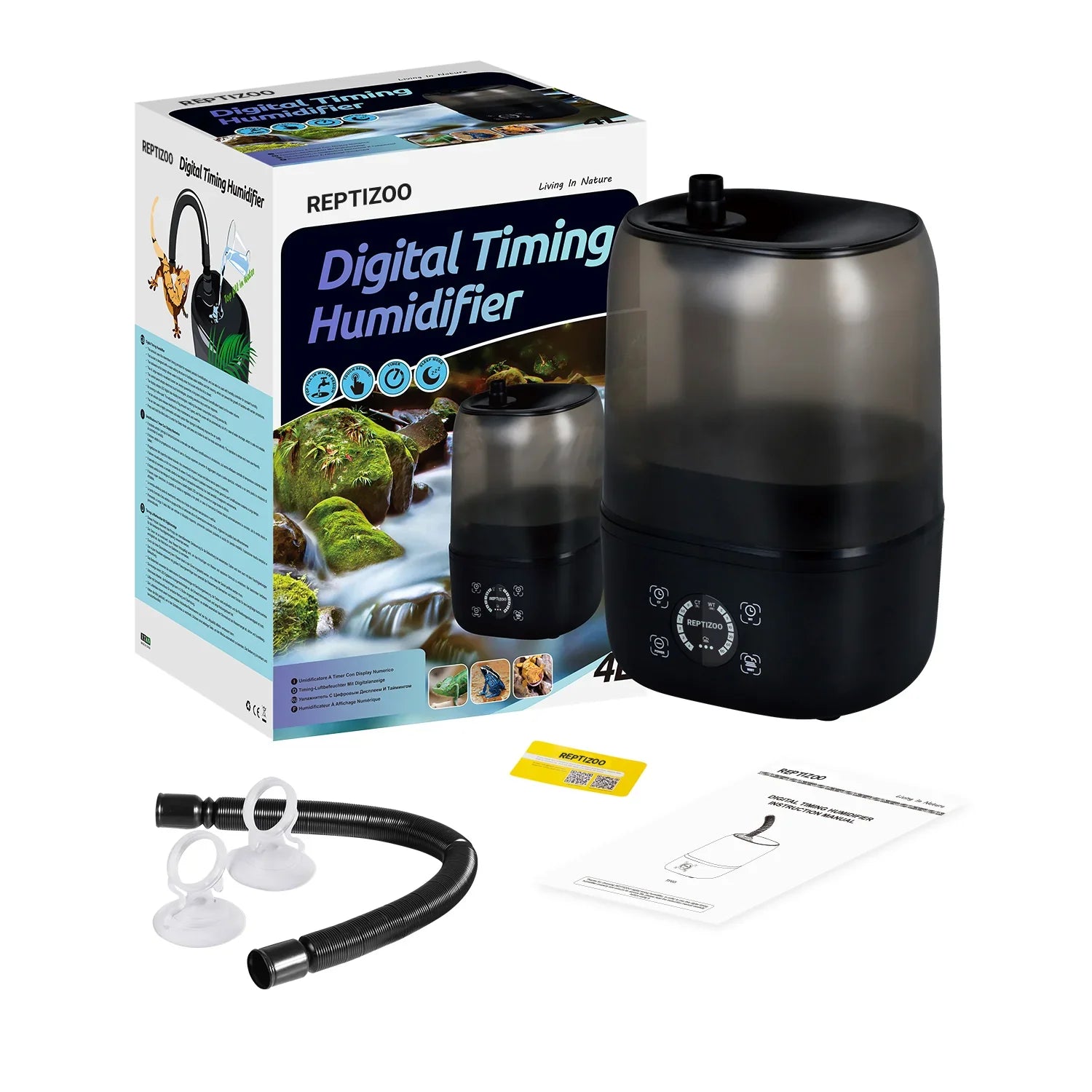 Digital timing humidifier for reptile terrariums with box, hose, and accessories Main image