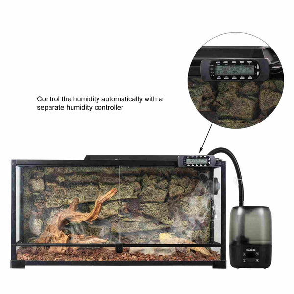 Glass reptile terrarium with automatic humidity controller and misting system