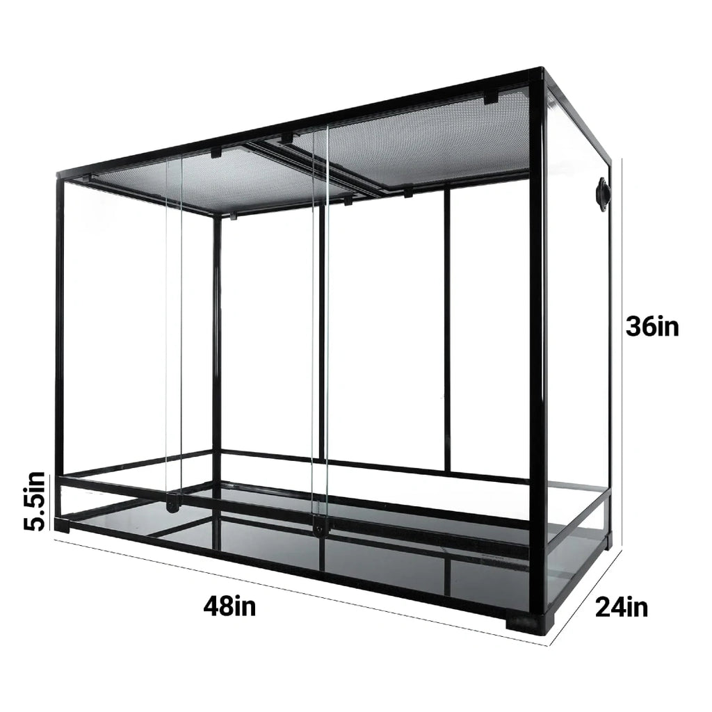 180 Gallon Large Glass Reptile Tank 48x24x36 Inch Terrarium with Double Sliding Door Top Screen Ventilation Habitat