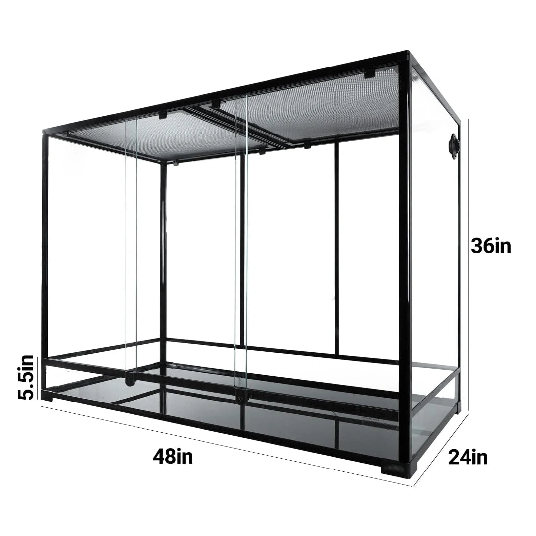 180 Gallon Large Glass Reptile Tank 48x24x36 Inch Terrarium with Double Sliding Door Top Screen Ventilation Habitat