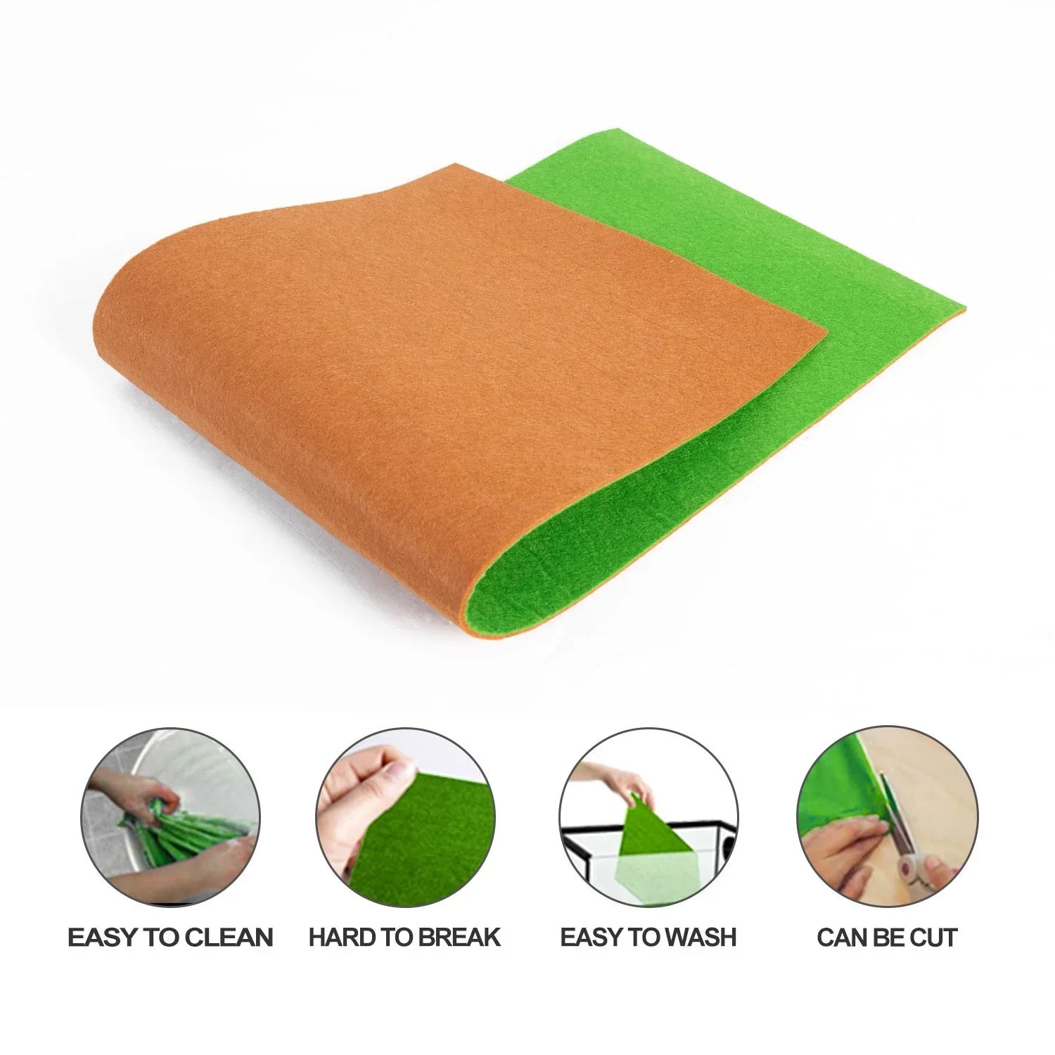 Reptile terrarium mat, brown and green, easy to clean, washable, cuttable, durable liner