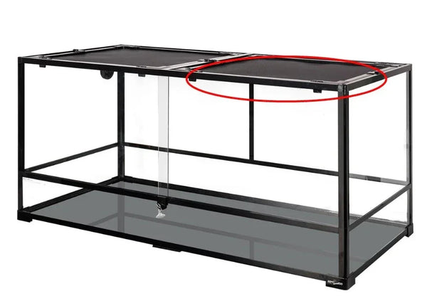 Large glass reptile terrarium with half mesh screen lid, highlighted in red.