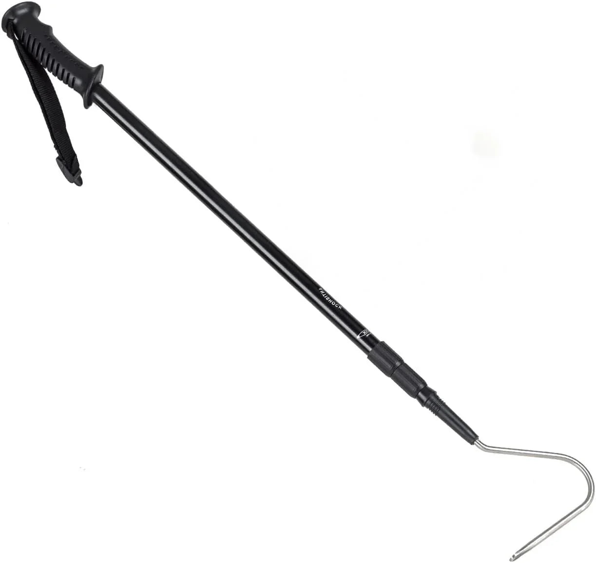 Black telescopic snake hook with ergonomic handle and metal hook end for reptile handling
