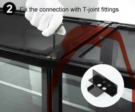 Hand installing T-joint bracket on reptile terrarium frame for cage assembly Main image