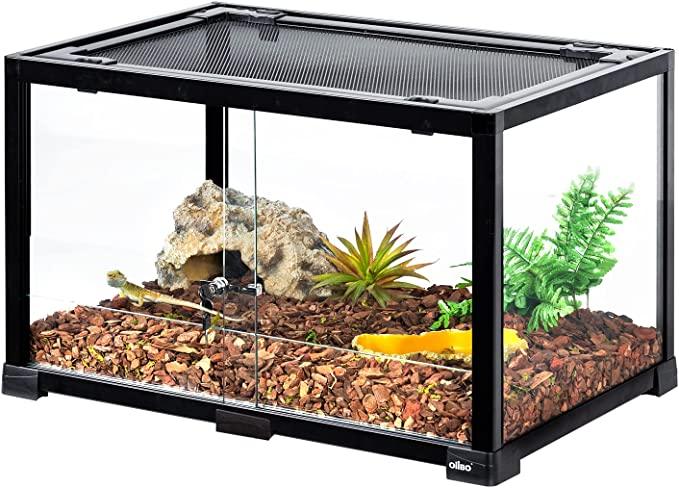 REPTIZOO Reptile Terrarium 25 Gallon, 2 in 1 Knock-Down Glass Reptile Tank 24" x 16" x 16" - REPTI ZOO