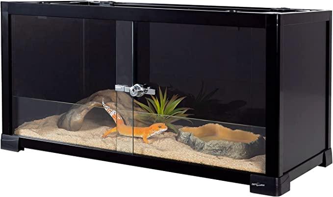 REPTI ZOO Full Glass 15 Gallon Reptile Terrarium, Black-Tinted ECO-Terrarium to Reduce Stress for Gecko Hermit Crab Top Ventilation & Anti Escape Lid - REPTI ZOO