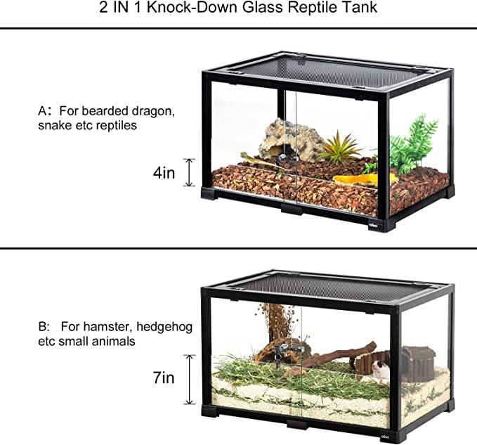 REPTIZOO Reptile Terrarium 25 Gallon, 2 in 1 Knock-Down Glass Reptile Tank 24" x 16" x 16" - REPTI ZOO