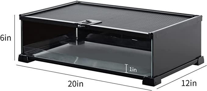 REPTIZOO 6 Gallon 20" x 12" x 6" Glass Reptile Terrarium with Top Feeding Reptile Habitat for Reptile Amphibians Snake Spider RAK08SG - REPTI ZOO