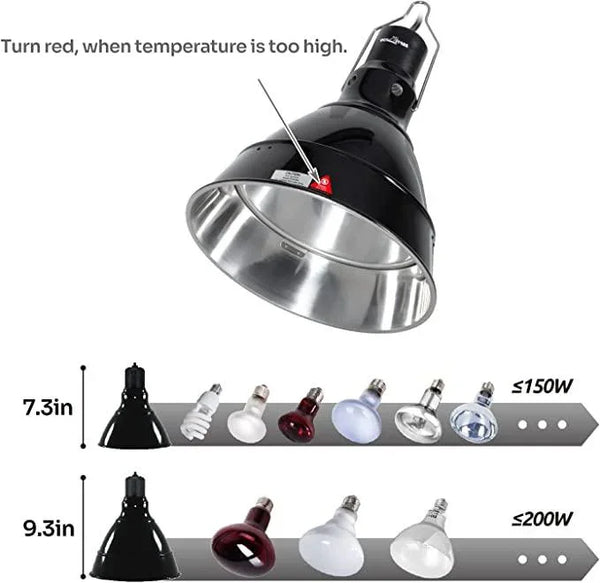 REPTI ZOO 2 in 1 Deep Dome Reptile Light Fixture Adjustable Lamp Holder Max 200W RL19 - REPTI ZOO