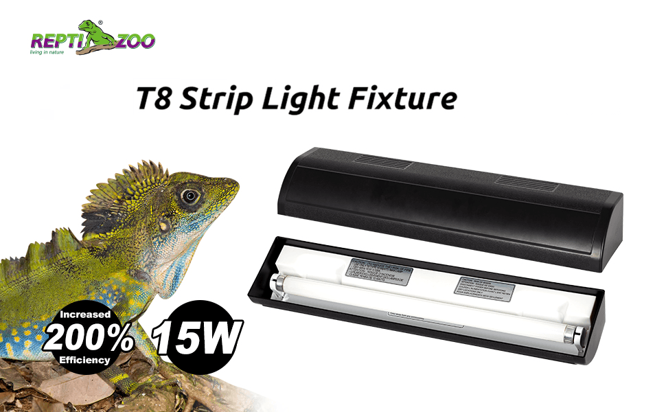 REPTI ZOO Reptile Terrarium Hood Tropical Desert T8 Strip Light Fixture with 18 Inch UVB Lamp Bulb 15 Watt(Include), ETL Certified - REPTI ZOO