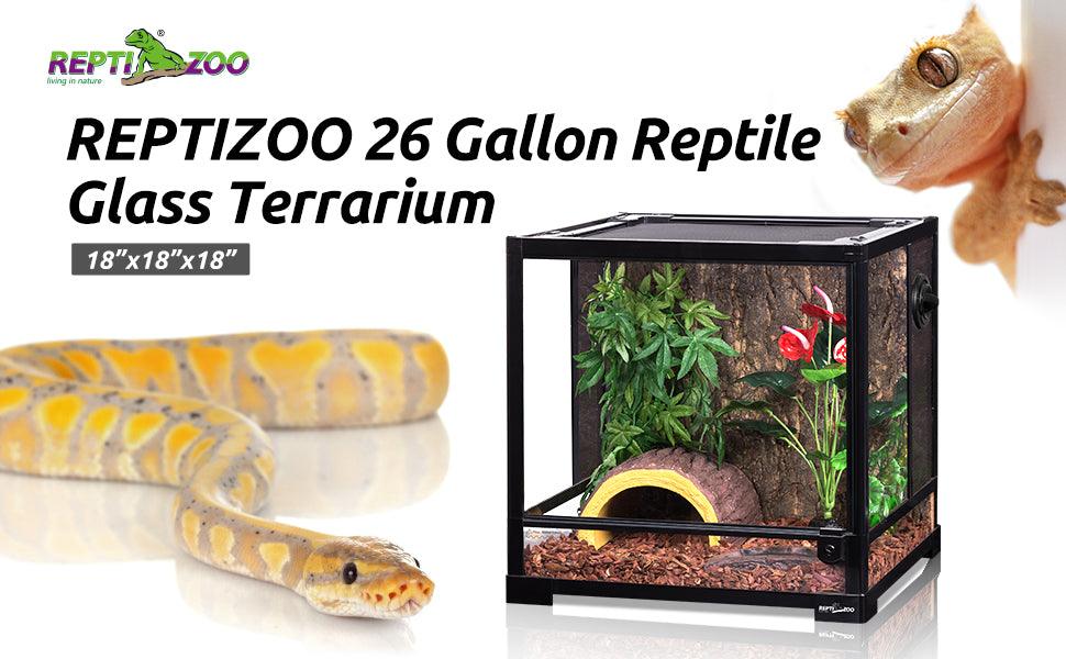 REPTIZOO 25 Gallon 18" x 18" x 18" Glass Reptile Terrarium, Front Opening Reptile Tank RK0105S - REPTI ZOO