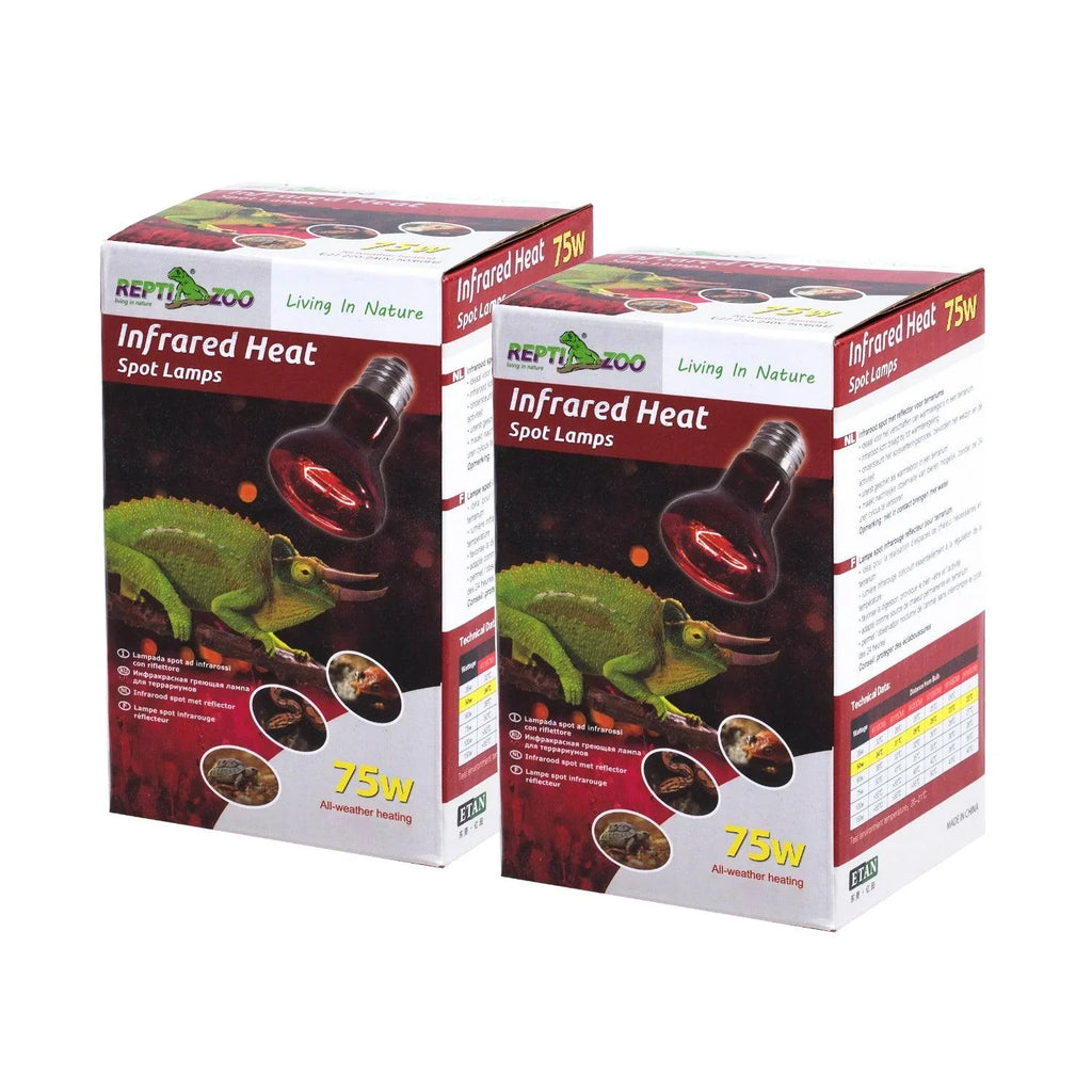 REPTIZOO Reptile 2PCS 110V 75W Night Infrared Heating Spot Lamp for Reptile Pet - REPTI ZOO