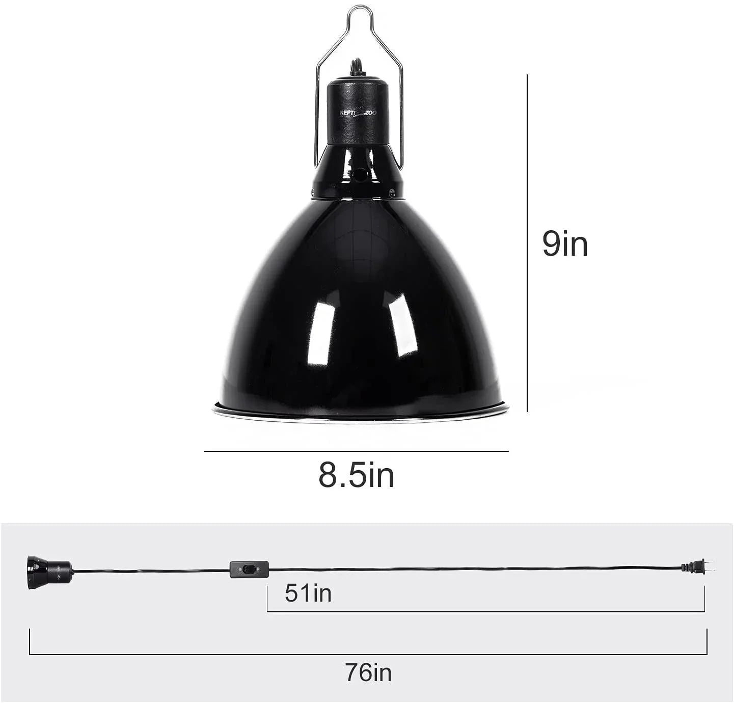 REPTI ZOO 8.5 inch Reptile Light Fixture 200W 2 in 1 E26 Base,Aquarium Dome Reptile UVB Light Socket Fixture (Without Bulbs) - REPTI ZOO