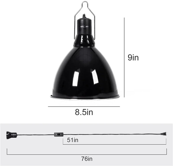 REPTI ZOO 8.5 inch Reptile Light Fixture 200W 2 in 1 E26 Base,Aquarium Dome Reptile UVB Light Socket Fixture (Without Bulbs) - REPTI ZOO