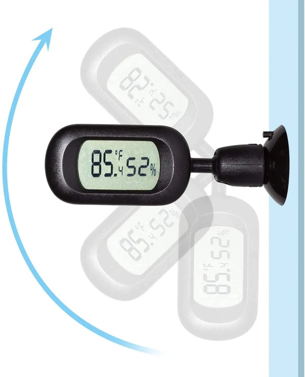 REPTI ZOO Reptile Terrarium Thermometer Hygrometer Digital Display 2PCS 360 Degree Rotation with Suction Cup, 3-Sides Mounting - REPTI ZOO