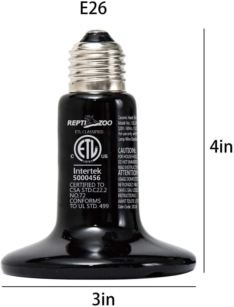 REPTI ZOO 100W Reptile Ceramic Heat Emitter Heating Bulb Black for Reptiles Pets Ceramic Infrared with No Light Emitted Secondary image