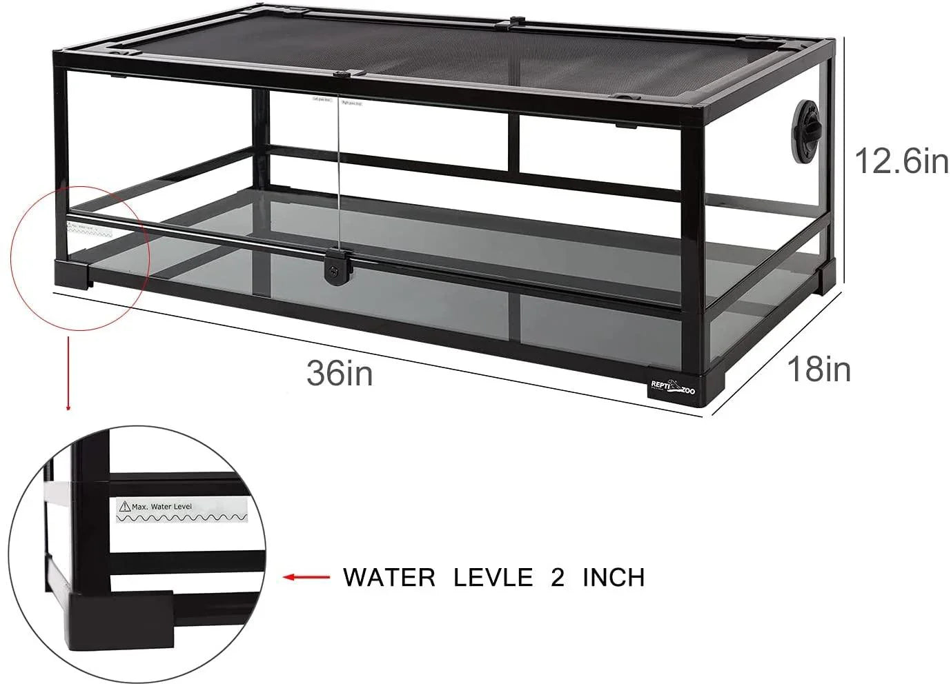 REPTI ZOO 35.3 Gallon 36" x 18"x 12" Full Glass Reptile Terrarium, Front Opening Reptile Tank for Bearded Dragon Gecko Tortoise Snake RK0118 Secondary image